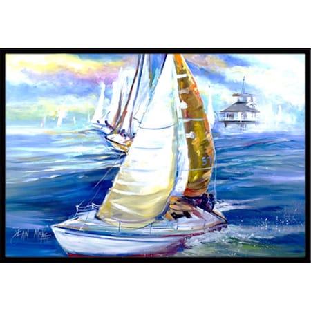 Carolines Treasures Rock My Boat Sailboats Indoor and Outdoor Mat- 24 x 36 in. JMK1073JMAT